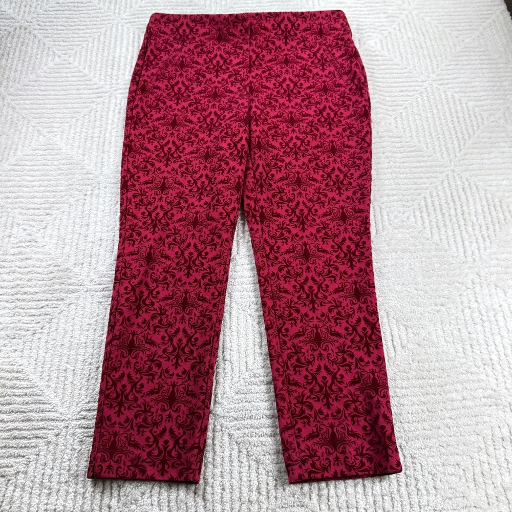 Chico's Fabulously Slimming Ankle Pants Womens 1.5 Red Damask Baroque Holiday